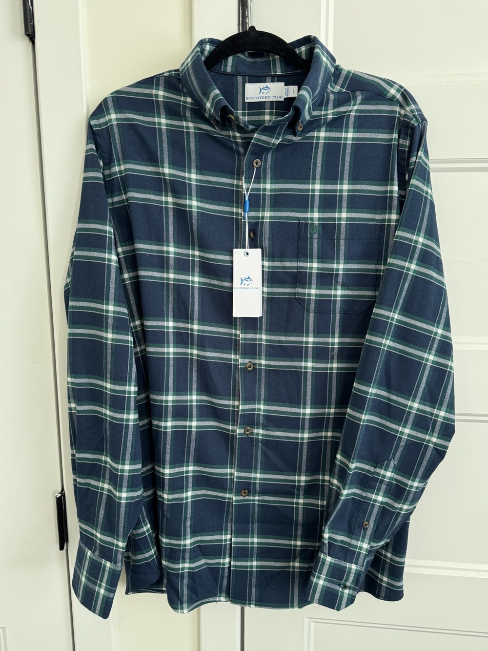 Southern Tide Heron Plaid L/S Flannel Intercoastal Sport Shirt in Dress Blue NWT
